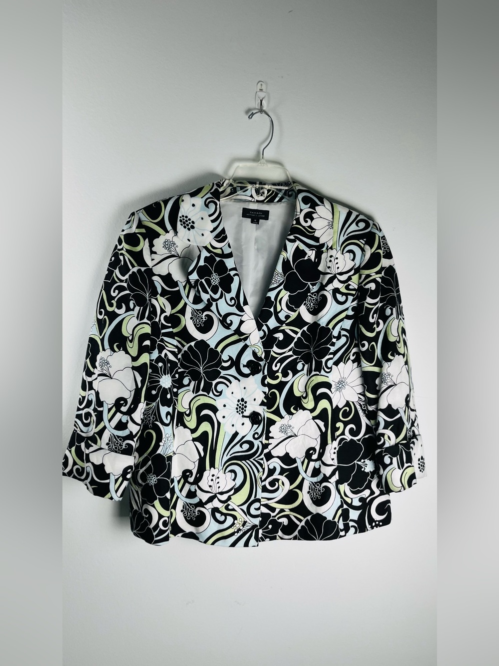 Tahari ASL Black, Women’s White Blue& Light Green Floral Blazer